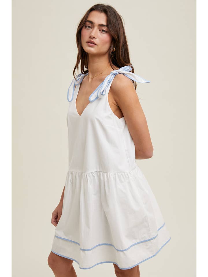 Wishlist Apparel - Wholesale Dress - Women's - CONTRAST SELF TIE SHOULDER STRAPS MINI DRESS / WL25-10251
