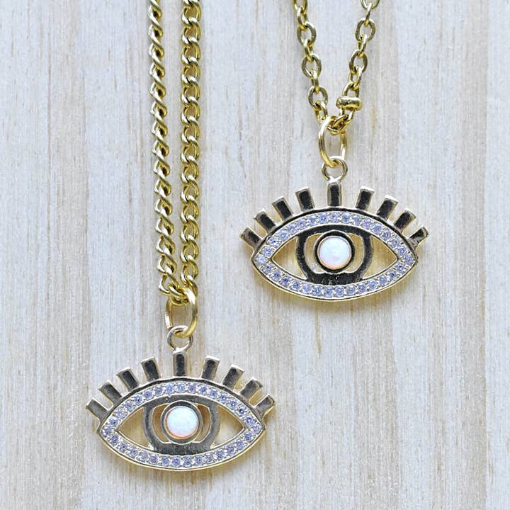 Opal Eye Crystal Charm Necklace for wholesale by Ewelina Pas Jewelry