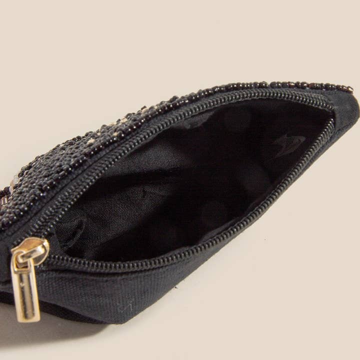 MULTI Sparkling Champagne Bottle Seed Beaded Coin Purse for wholesale on Faire2