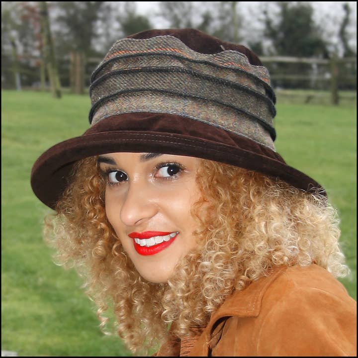 Stripy Jade Tweed Hat in Brown Autumn Fall Winter for Ladies for wholesale by Peak & Brim Hats