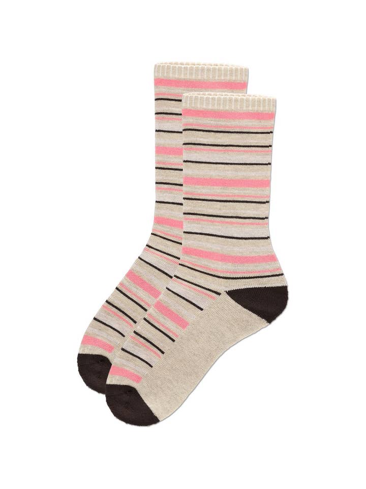 Ivory Heather 2Pair Diabetic Heart/Stripe Half Cushion Crew Sock for wholesale on Faire2