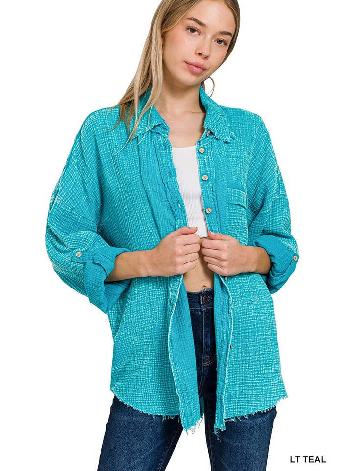 Vanilla Monkey - Wholesale Button Down Shirt - Women's - Washed Double Gauze Button Down Shirt5