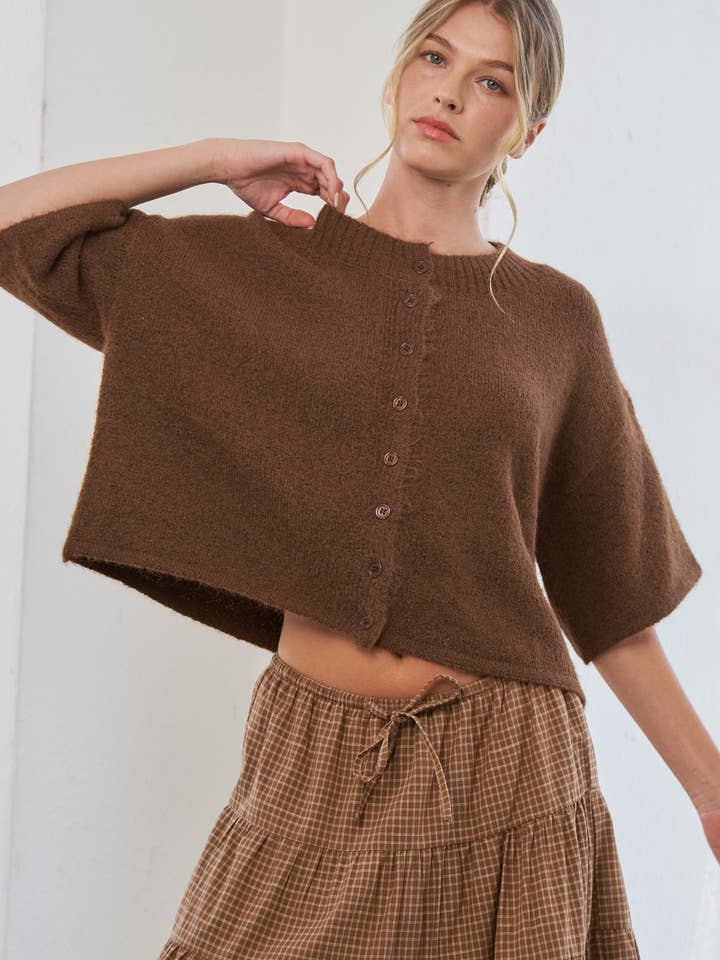 Brown Quarter-Sleeve Knit Cardigans for wholesale on Faire5