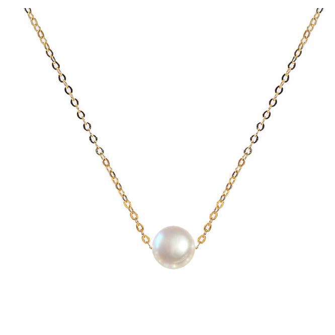 Less is More - Wholesale Pendant/Charm Necklace - Floating White Pearl Necklace (Gold)2