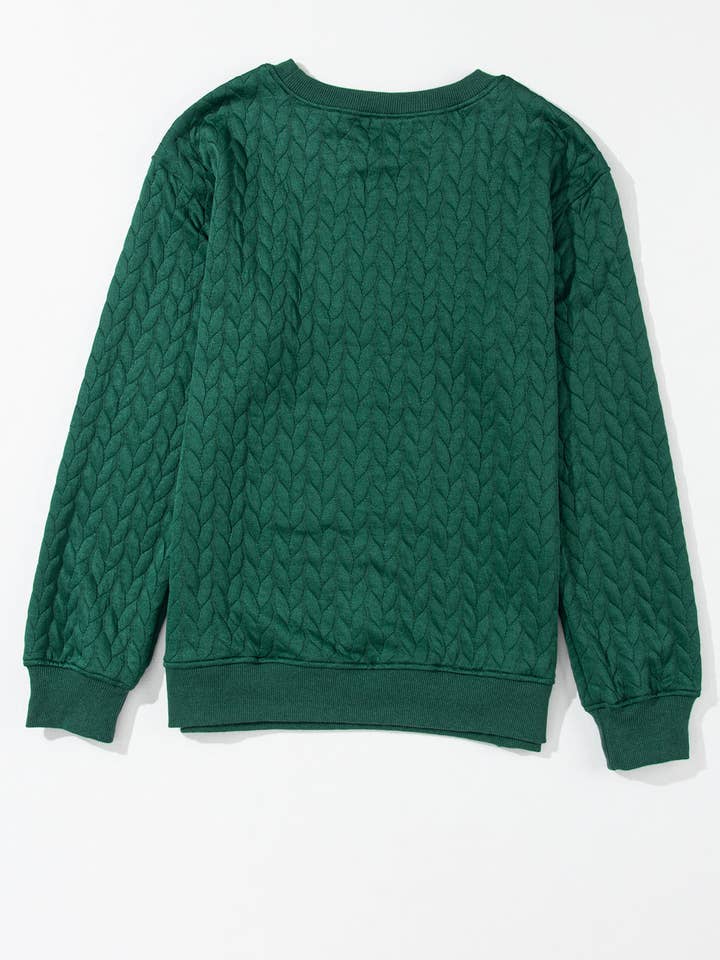 Suhkasana - Wholesale Sweatshirt - Women's - White LUCKY Chenille Embroidered Cable Knit Pullover Sweatshirt44