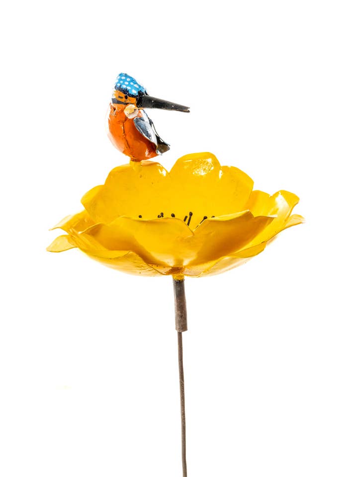 METALEN IJSVOGEL OP GELE GROTE PAPAVERBLOEM voor wholesale door Zimba-Arts