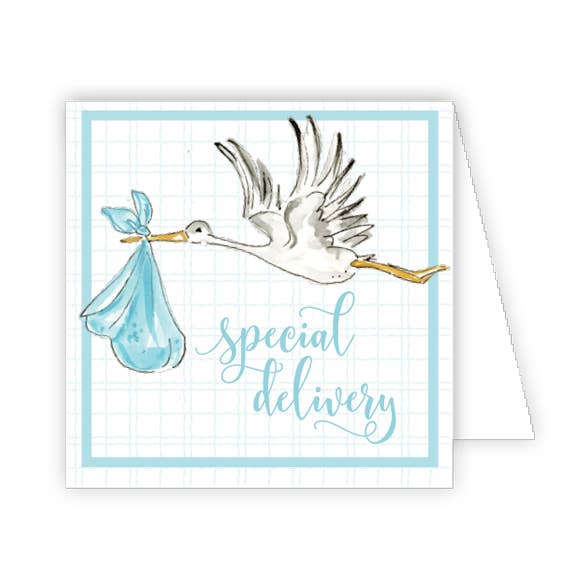 Special Delivery Handpainted Stork Blue Enclosure Card for wholesale by RosanneBeck Collections