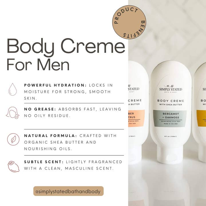 Simply Stated Bath & Body - Wholesale Body Cream/Lotion - Men's - Men’s Body Creme - Shea Butter Moisturizer16