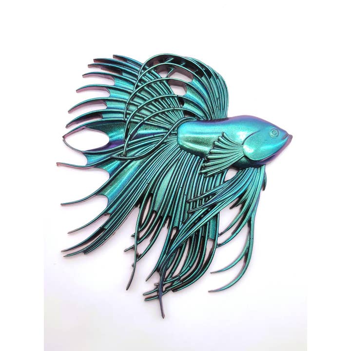 Eco-Friendly 6" Epoxy Resin Betta Fish with Holographic Mica for wholesale by Slightly Askew Art