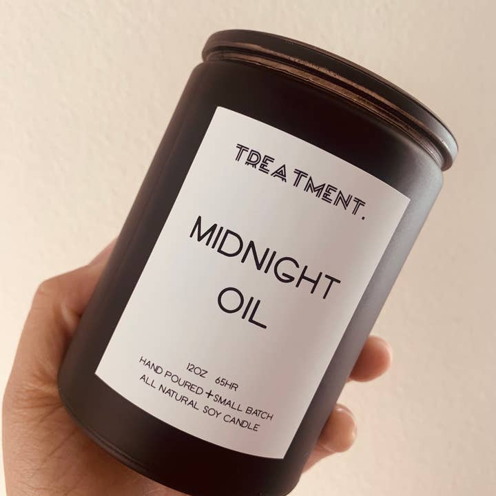Midnight Oil Soy Candle for wholesale by Treatment. Candle Co