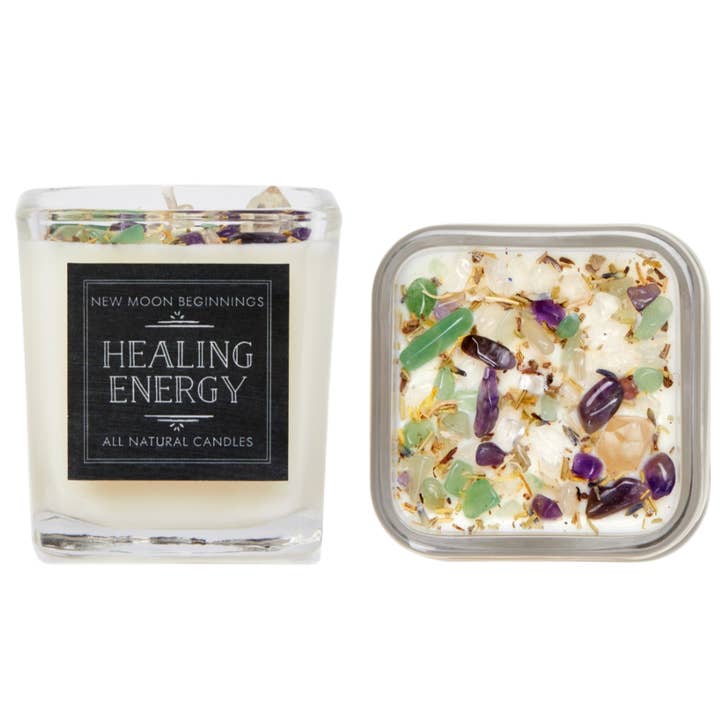 New Moon Beginnings - Wholesale Jar/Filled Candle - Healing Energy Candle - Herb, Flower, & Crystal Candles2