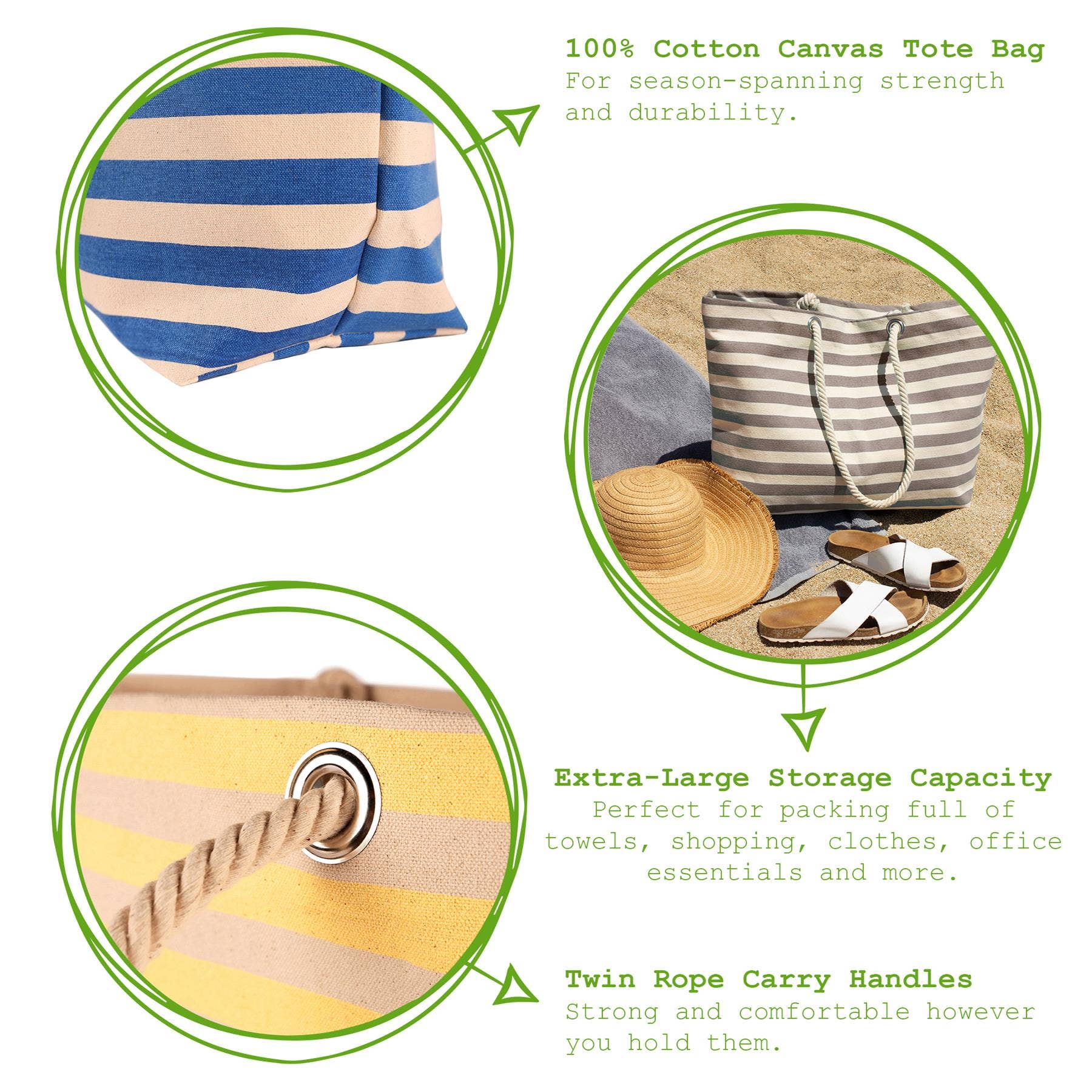 Rinkit Pty Ltd - Wholesale Beach Bag - Large Striped Canvas Tote Beach Bag - 55cm x 36cm - By Nicola Spring7
