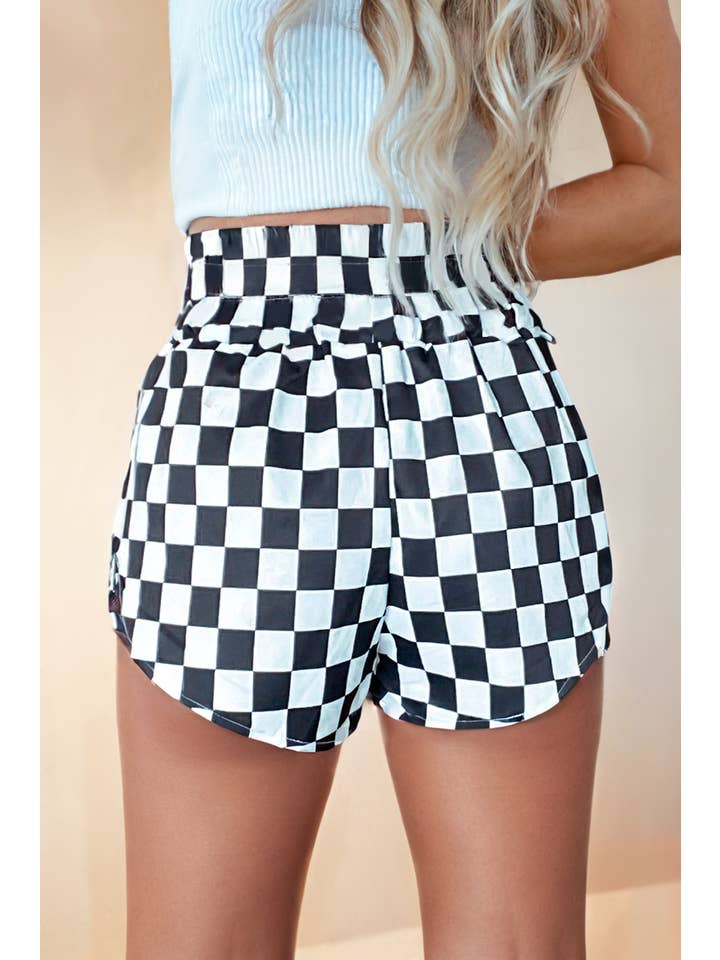 LA Society - Wholesale Shorts - Women's - Checkered Print High Waist Casual Shorts