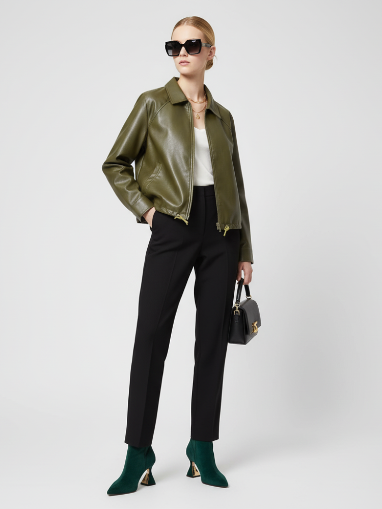 Green Women's Faux Leather Jacket WEST VILLAGE ECO FASHION BYMANYC ® New York for wholesale on Faire0