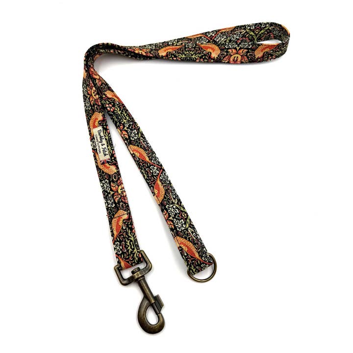 Black Strawberry Thief Print Dog Lead for wholesale by Barkley and Fetch