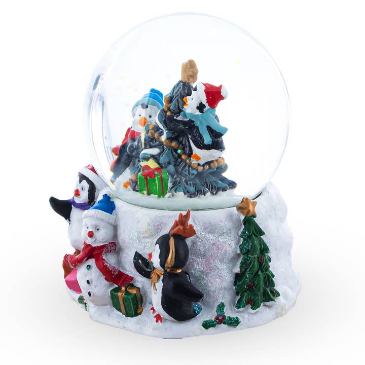 BestPysanky - Wholesale Snow globe - Penguins' Festive Tree Celebration Snow Water Globe2