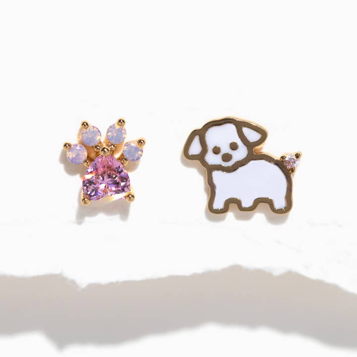 Girls Crew - Wholesale Stud/Post Earrings - Paw-tastic Pup Studs1