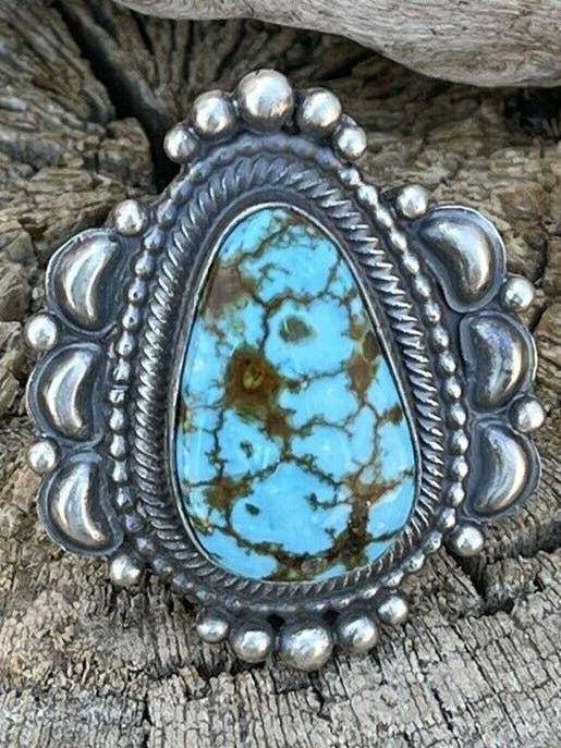 Anillo de declaración de turquesa de montaña sonorense navajo y plata de ley, talla 7 para venta al por mayor de Nizhonitradersllc