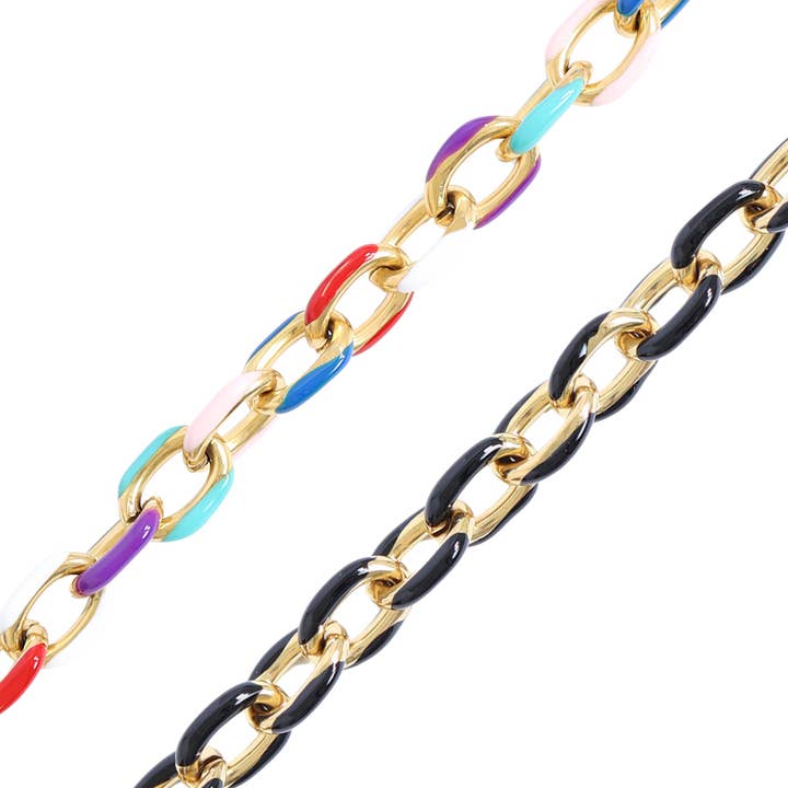18K Gold PVD Stainless Steel Enamel Cable Chain - By The Foot / SPL1016 for wholesale by WJW