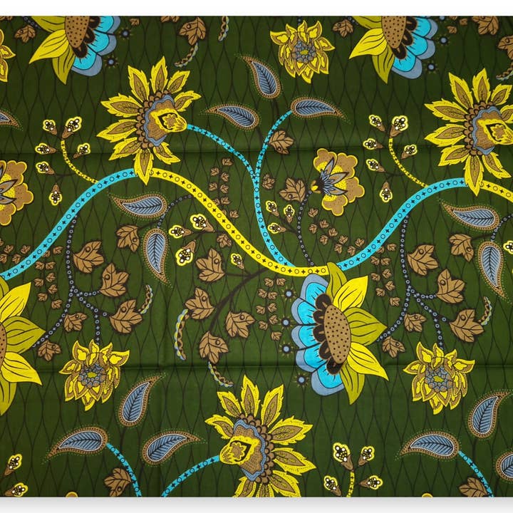 AfricanFabs - Wholesale Fabric - 6 Yards - African print fabric - Dark Green & Yellow Botanical Flow - 100% cotton1