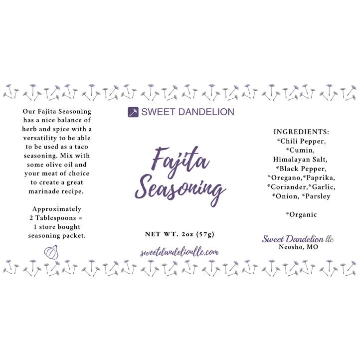 Sweet Dandelion, llc - Wholesale Dried Spice Mix - Fajita Seasoning