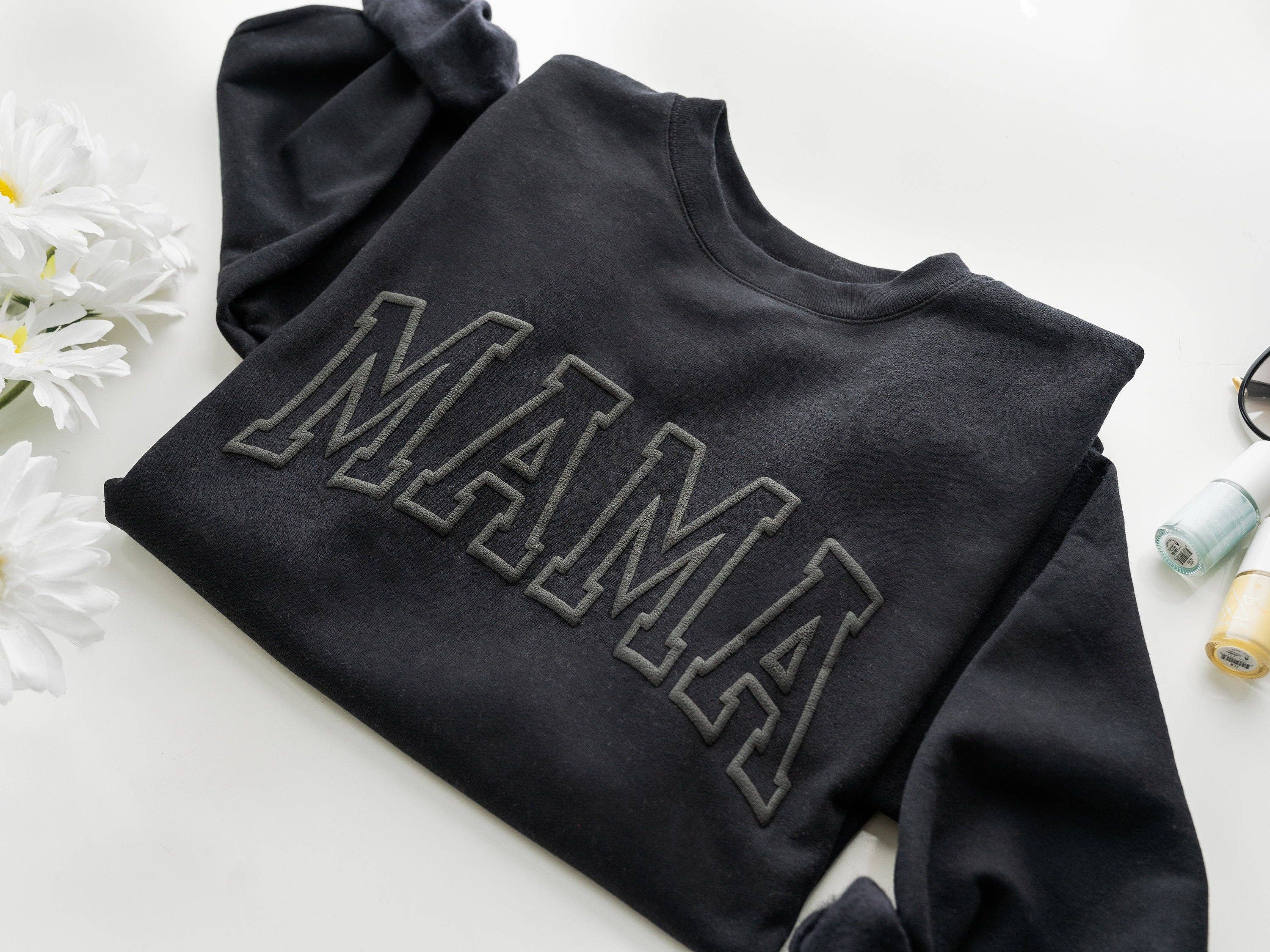Black Embossed Mama Sweatshirt for wholesale on Faire1