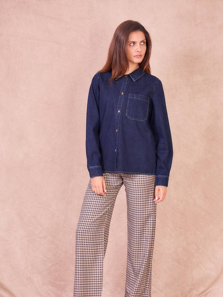 Calie Paris - Wholesale Button Down Shirt - Women's - ALERIA – 100% Cotton Denim Shirt0