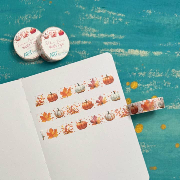 Golden Harvest Washi Tape – 15 mm Autumn Pumpkins & Fall Leaves for wholesale by Art Bujo Boutique
