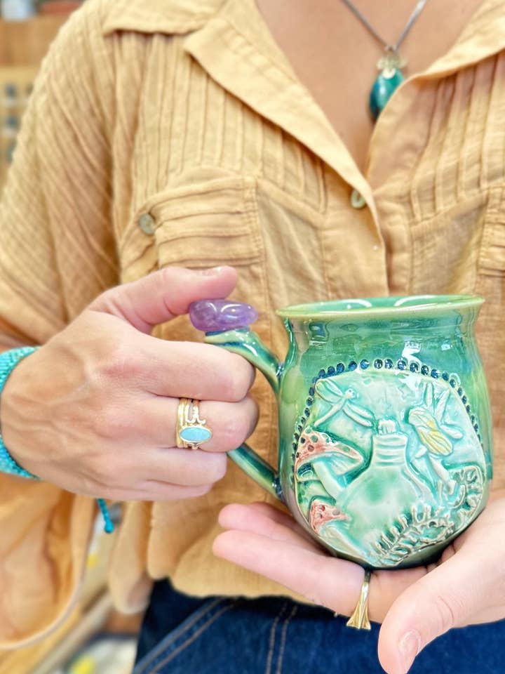 Toadstool Magic Amethyst Crystal Mug for wholesale by Carys Martin Ceramics