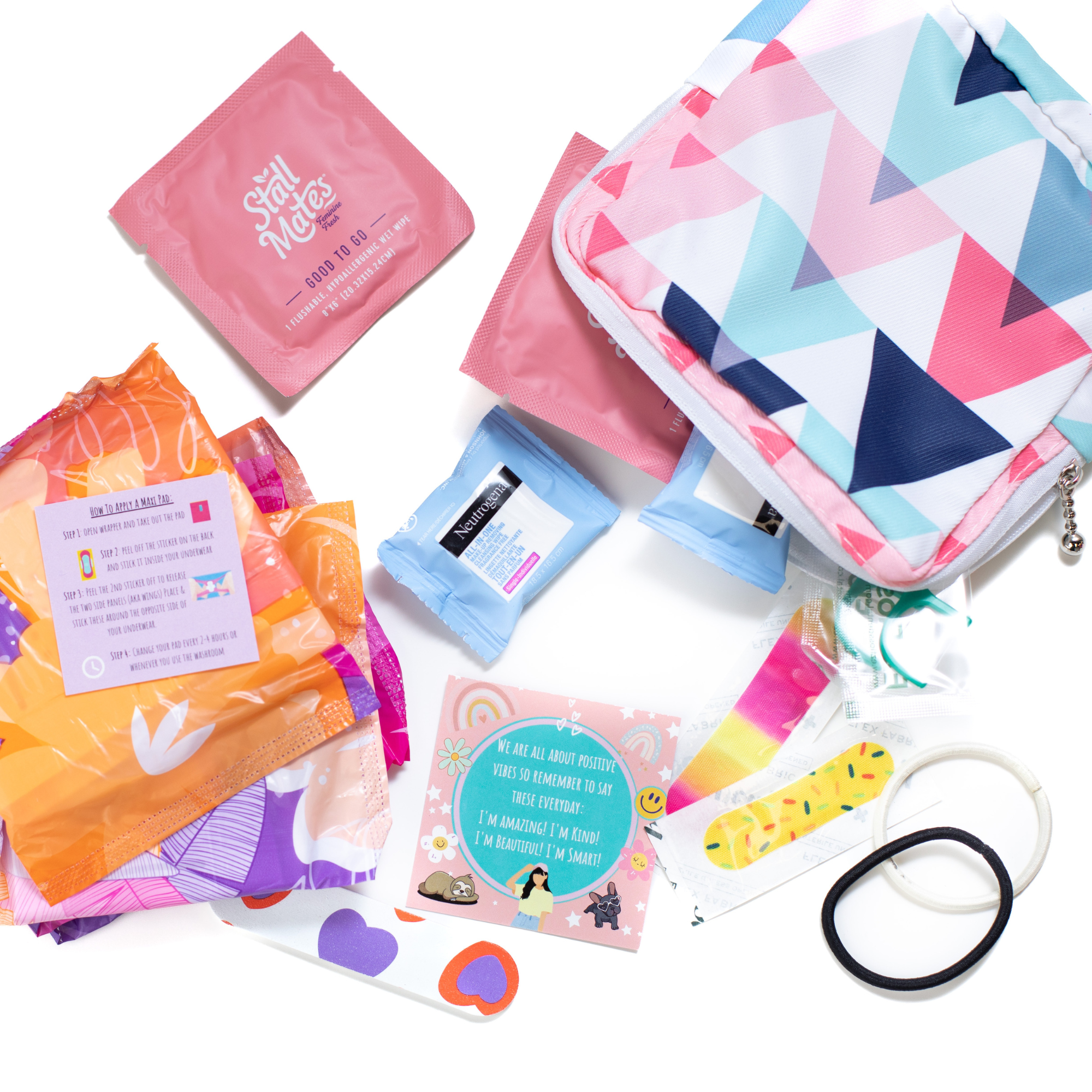 Girl E Kits - Vente Protections menstruelles/serviettes hygiéniques - Kit de premières règles pour filles - Triangles roses1