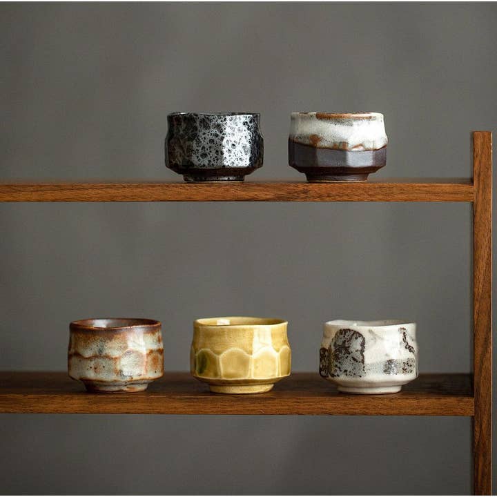 Gohobi - Venta al por mayor Juegos de té - Juego de tazas de té Gohobi Mino Yaki Evening Breeze, tazas de cerámica simples de 5 piezas con caja de madera
