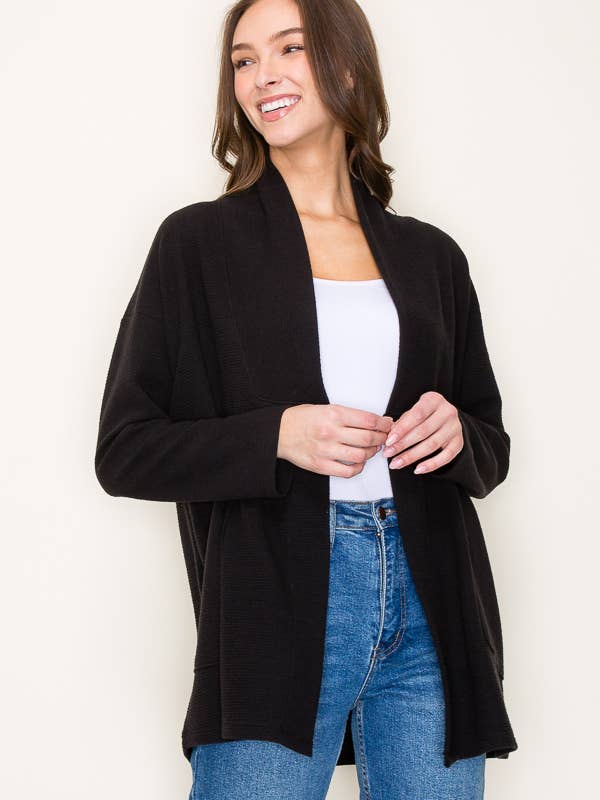 Tres Bien, Inc - Wholesale Cardigan - Women's - CLOUDY KNIT SHORT CARDIGAN WITH POCKETS