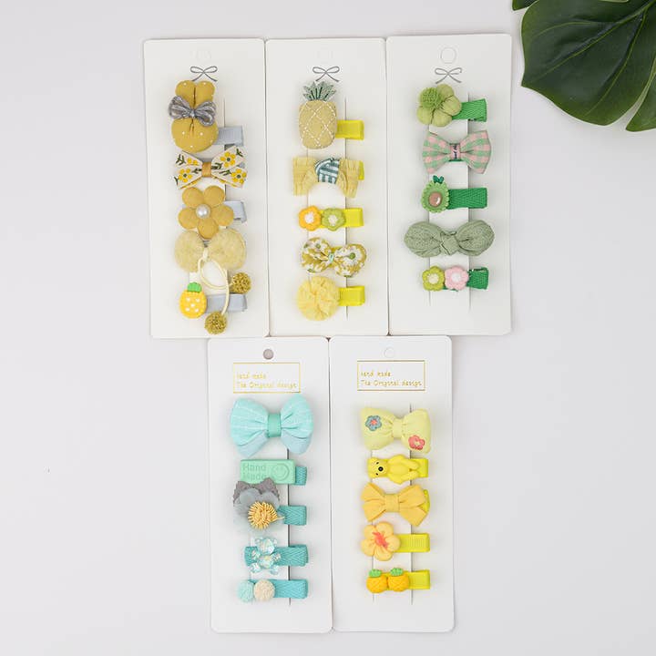 SoapElenGlen - Wholesale Hair Clip - Kids - 5Pcs Baby Toddler Cute Fully Lined Hair Clips