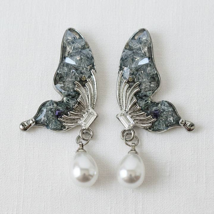 Ellemadera - Wholesale Dangle Earrings - Vintage Inspired Blue Butterfly Stud Earrings0