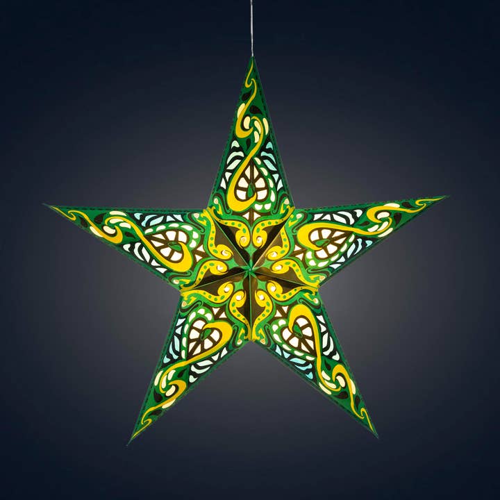Gaea 5-punts 24" groen/geel papieren sterlantaarnlicht voor wholesale door Artschatz LLC