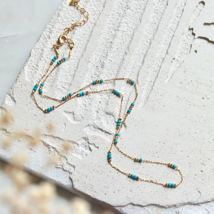 Mesa Blue - Wholesale Beaded/pearl necklace - Beaded Turquoise Chain Necklace2