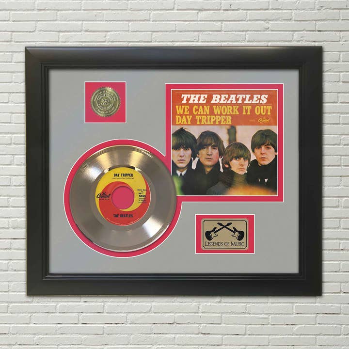 Beatles Day Tripper Inramad Guld 45 Display för wholesale av Gold Record Outlet