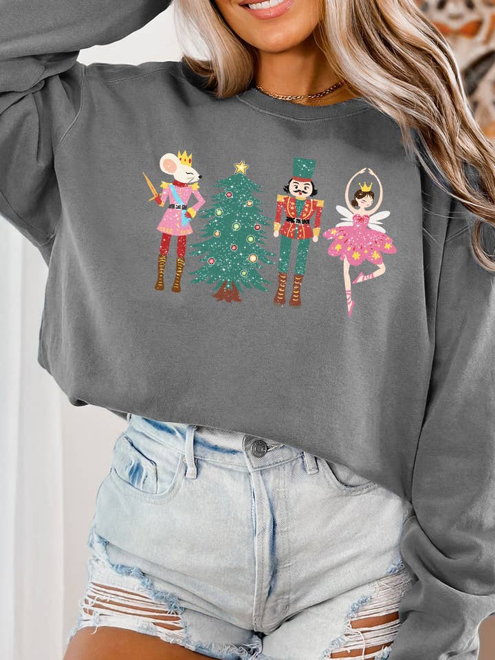 Kissed Apparel - Wholesale Graphic Sweatshirt - Women's - Nutcracker Characters Christmas Comfort Colors Sweatshirt 2