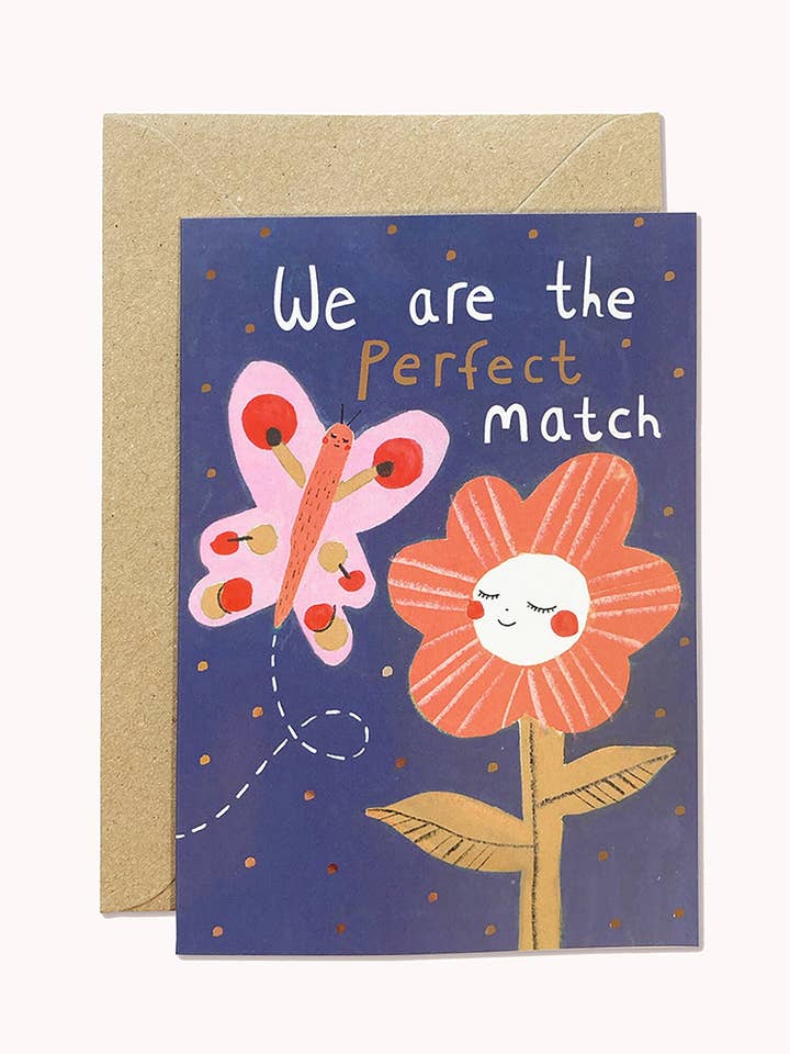 Perfect Match A6 Foiled Greetings Card for wholesale by Happy Wolf