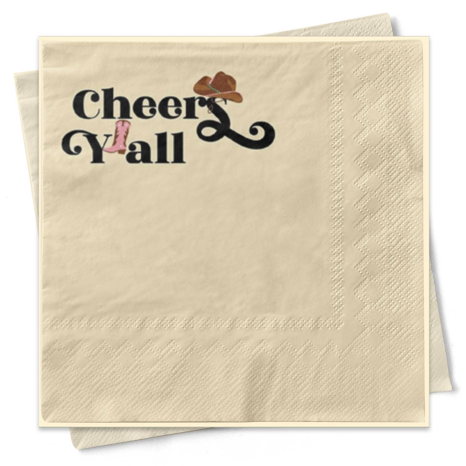 Mod Lounge Paper Company - Wholesale Disposable Napkin - Cheers Y'all Western Cowgirl Cocktail Beverage Napkin1