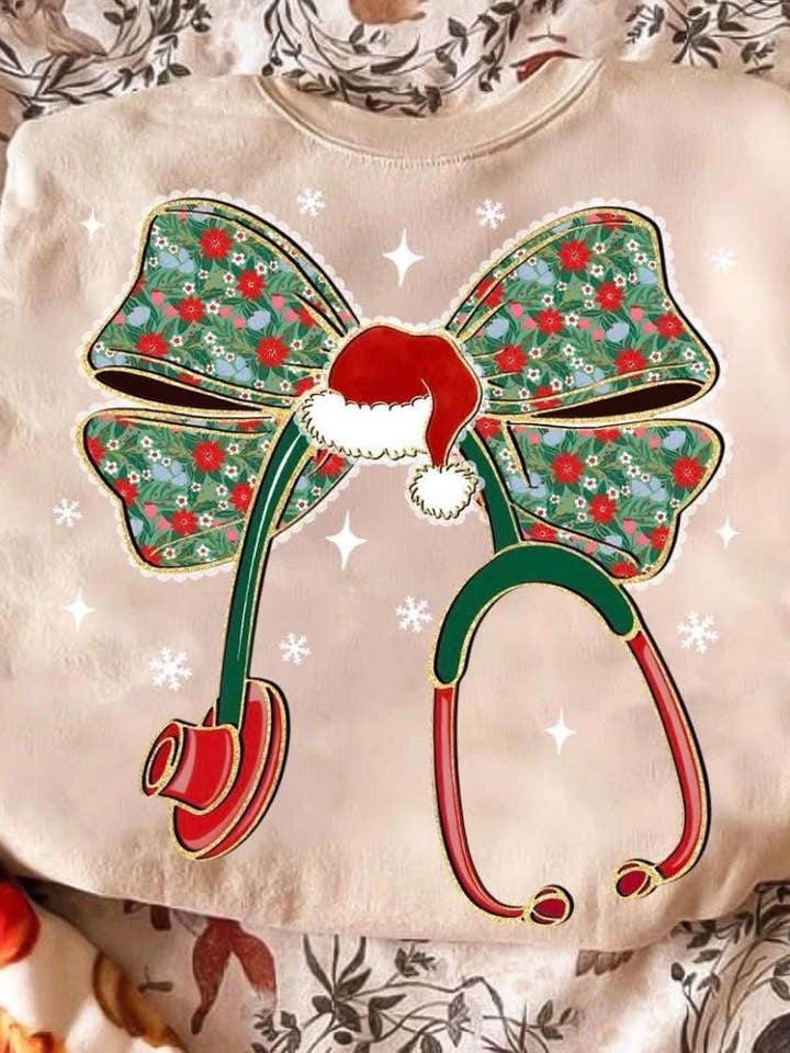 Christmas Stethoscope Sweatshirt  for wholesale by Downtown Darling Wholesale