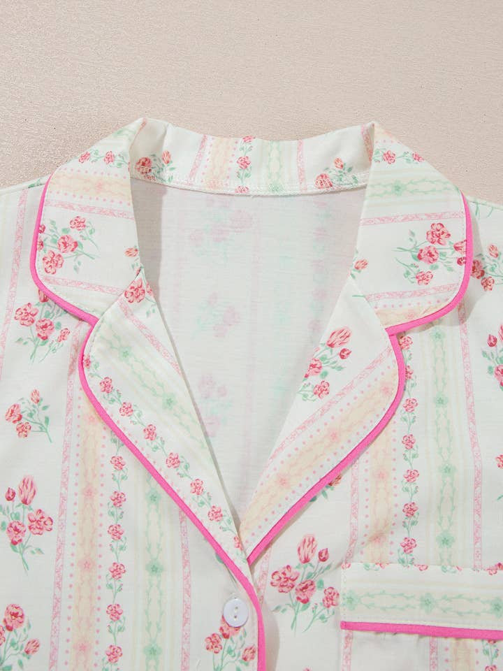LALA LOO - Wholesale Sleepwear Set - Women's - Floral Top and Shorts Spring Pajama Set