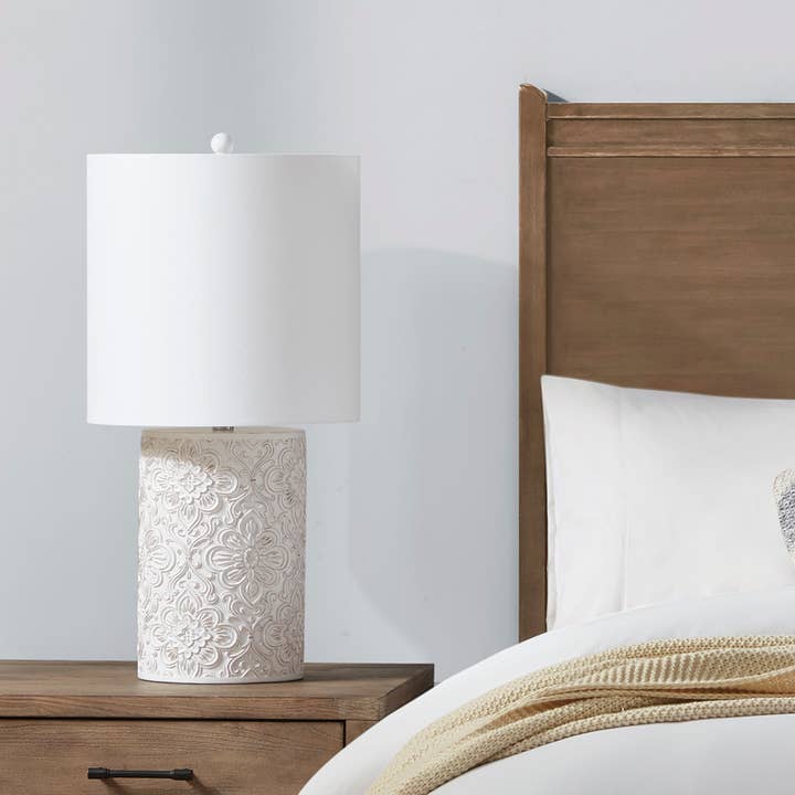 Olliix - Wholesale Accent/Desk Lamp - Dimmable Farmhouse Distressed Floral Table Lamp, Cream