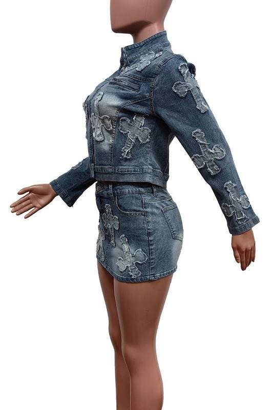 Flarix - Wholesale Top & Skirt Set - Women's - denim jacket and skirt set6