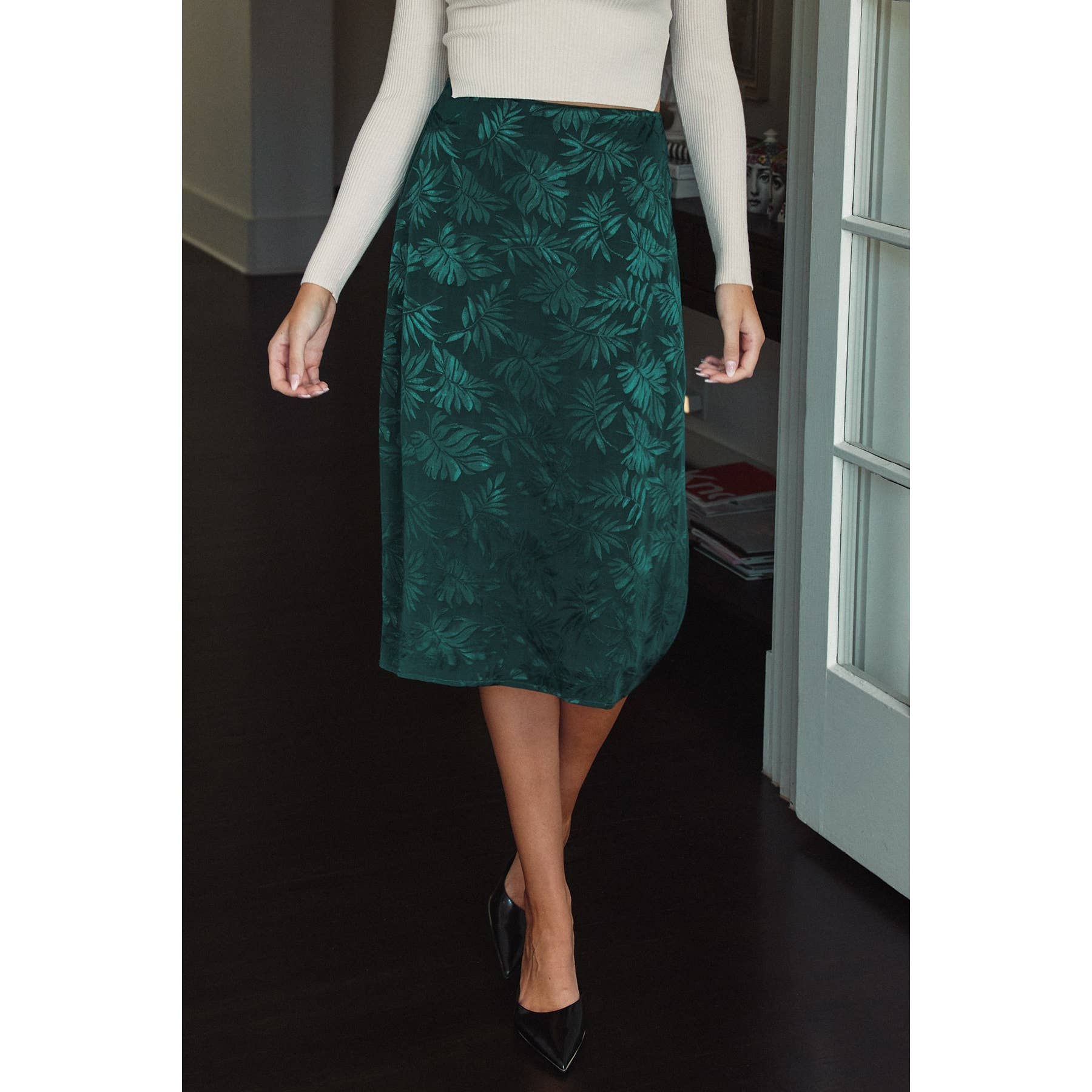 Dress Forum – Saia - Mulher por atacado – Saia Midi em Jacquard A-Line em Jacquard Tropical3