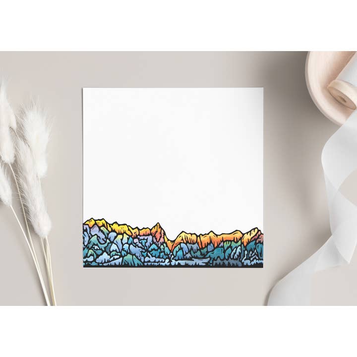 Sarah Angst Art - Wholesale Stationery/Notecard Set - Cute Little 3x3 Pint Size Notes: Alpenglow Mountains5