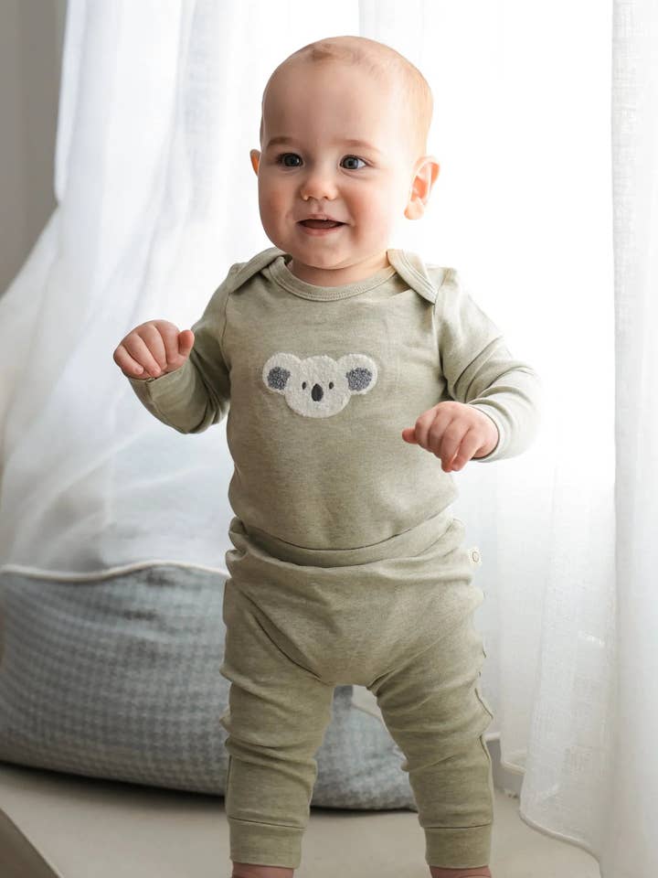 Organic Cotton Long Sleeve Bodysuit - Chenille Koala Bear for wholesale by Lūmmi in Colour Babywear