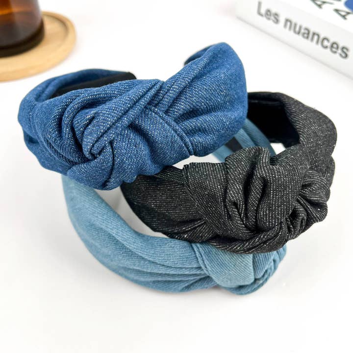 Denim Knot Headband – Volumizing High Crown Style for wholesale by TheDivaSoap