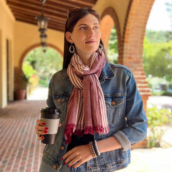 Humble Hilo - Wholesale Scarf - Women's - Humble Hilo Cumulus 100% Cotton Scarf Center Stripes2