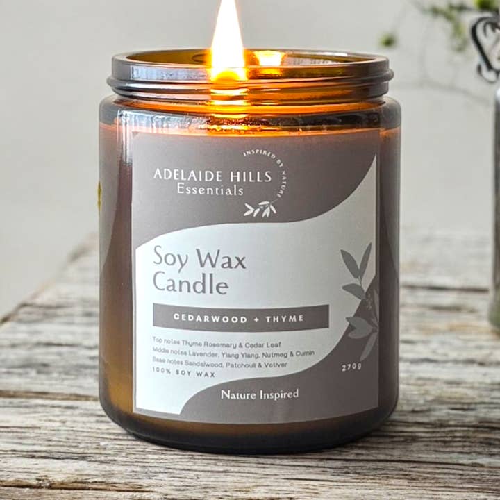 Soy Wax Candle - Cedarwood & Thyme for wholesale by Adelaide Hills Essentials